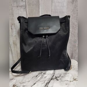 🪻Ted Baker Valeria Exotic Black Faux Croc Drawstring Backpack🪻